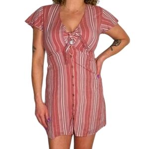 Cotton On Striped Cotton Mini Dress Size Medium Red